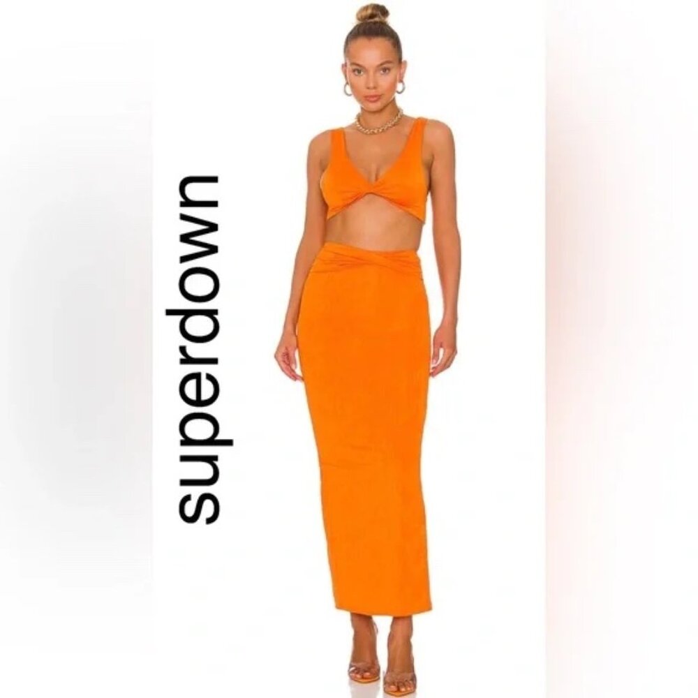 Superdown Revolve Joana‎ Maxi Skirt Set Tangerine Orange XXS